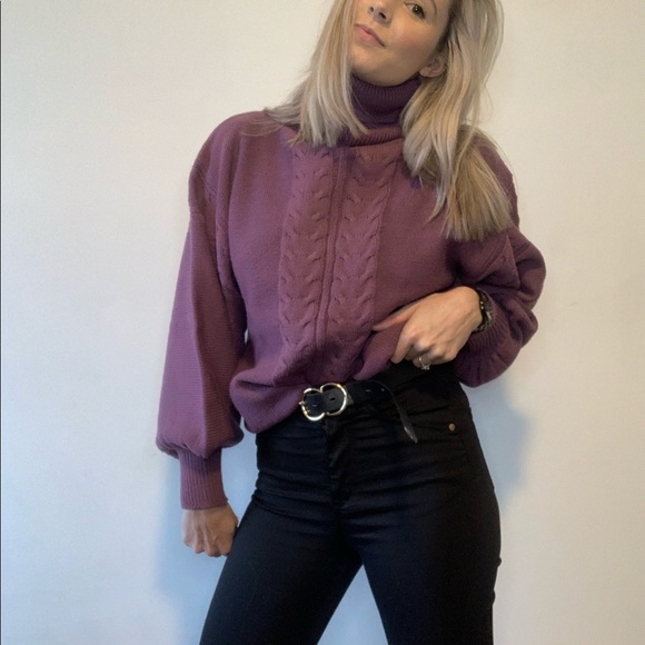 Vintage Sweaters - Vintage Puff Sleeve Turtleneck Sweater Top